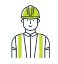 Contractor with hard hat and construction vest