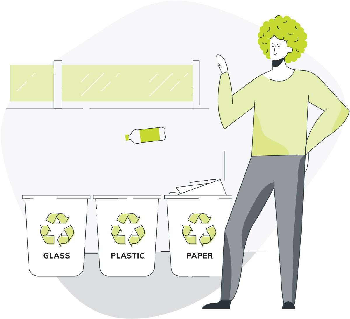 Illustration of office employee recycling plastic bottle