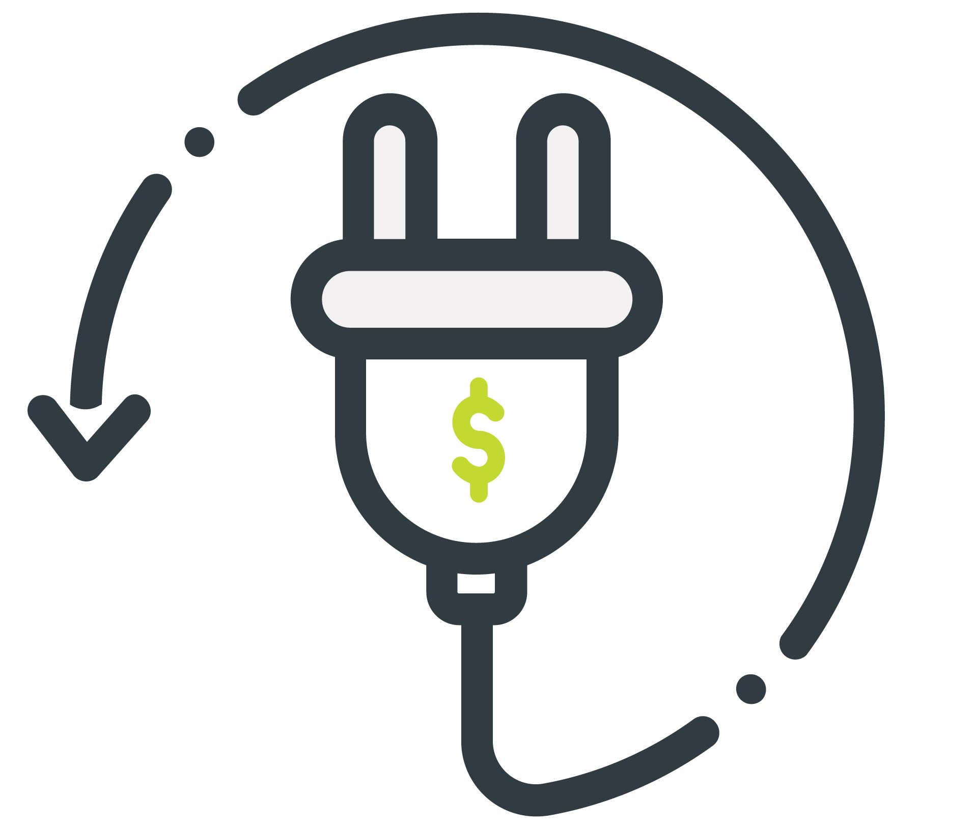 Power plug showing cost savings by implementing energy-efficient upgrades