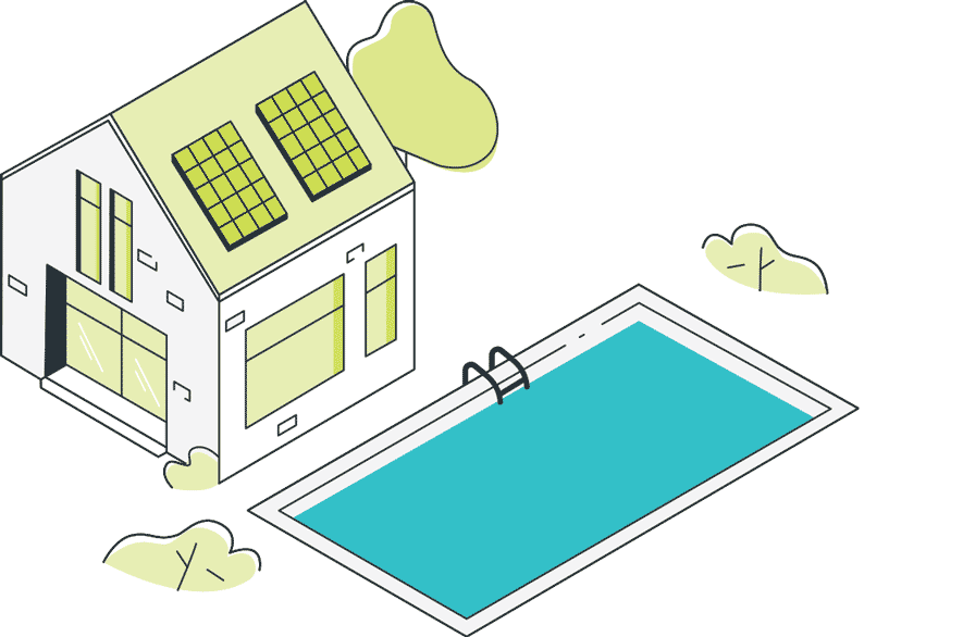 Animated green and grey house showing solar panels in different locations